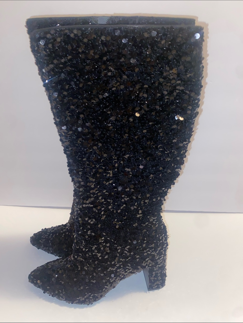 Sequin Over-the-Knee Black Boots with Side Zip - Picture 2 of 6